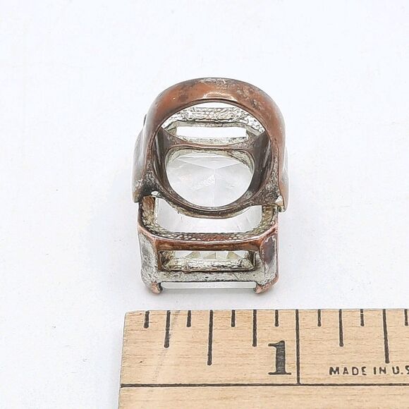 Vtg Chunky Swarovski Emerald Cut Cocktail Ring w/Silver-Toned over Copper Size 7 - Picture 12 of 12